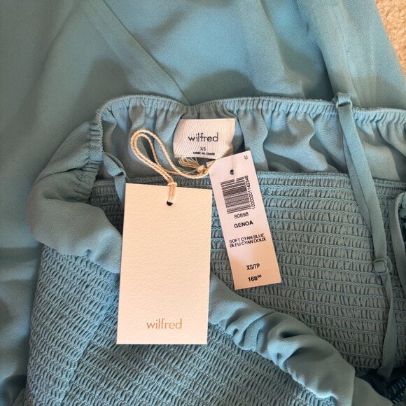 ARITZIA WILFRED Genoa Smocked Sleevless Dress | Soft Cyan Blue | Size Small - Picture 3 of 7